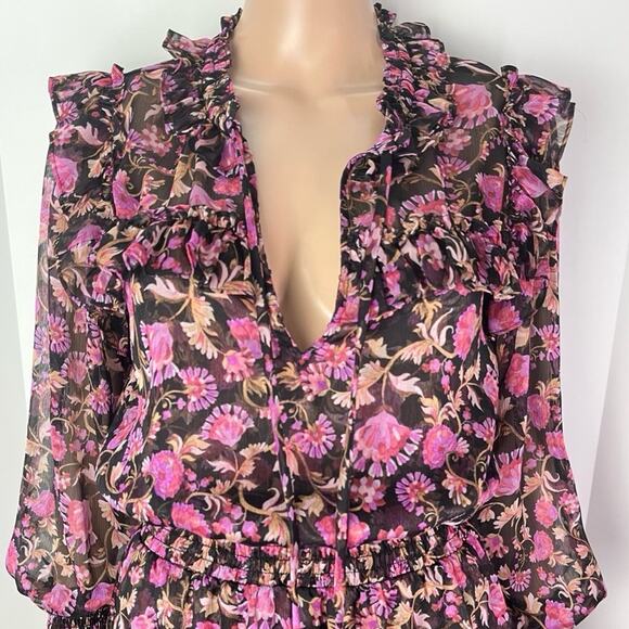 Misa Los Angeles Karla Floral Print Sheer Ruffle Long Sleeve Mini Dress - Picture 5 of 12